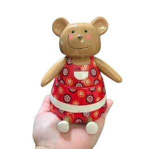 Little Friends Teddy Bear Covered Storage Jar Trinket Dish Container